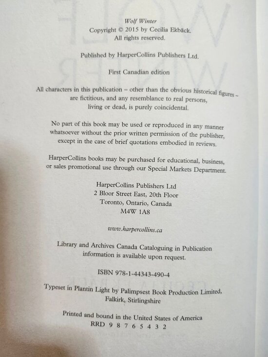 Wolf Winter Cecilia Ekback Paperback 2015 HarperCollins Fiction Novel Used - Picture 10 of 12